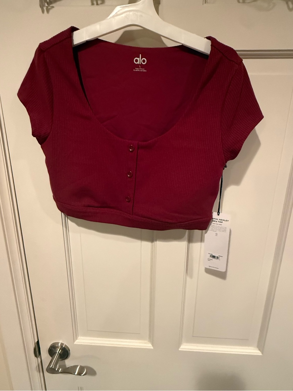 NWT ALO Yoga Blissful Ribbed Henley Bra Crop Top Cranberry Red Large